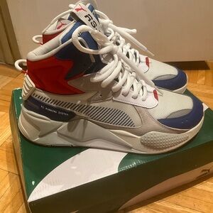 Puma White and Blue Athletic Shoes with Red Highlights